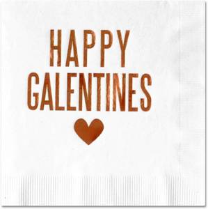lot 69718 image: 10 x 10 inches Happy Galentines Cocktail Beverage Napkins (20 pcs) Foil Copper Party Decorations by Nerdy Words