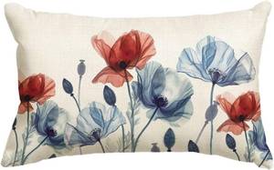 lot 69720 image: 20 x 12 (Pack of 1) AVOIN colorlife 4th of July Red and Blue Poppy Floral Throw Pillow Cover, 12 x 20 Inch Memorial Day Independence Day Patriotic Decor Cushion Case for Sofa Couch
