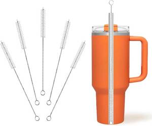 lot 69730 image: Standard Cleaning Brushes for Reusable Drinking Straws, Set of 5, Long Wire Handle, Bottle and Straw Cleaner for Stanley Mug, Sippy Cup, Water Bottle and Tubes, Reusable and Flexible