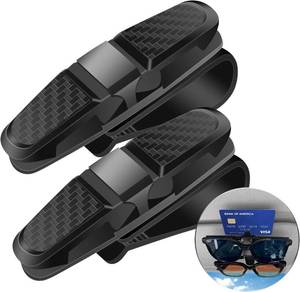 lot 69733 image: 2 Pieces Sunglasses Holder for Car Sun Visor, Universal Car Sunglasses Holder, Eyeglass Mount with Double-Ends Ticket Card Clip, 180-Degree Rotational Clip (Carbon Black)