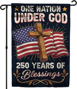 lot 69734 image: 250th Anniversary America USA Garden Flag for Outside, One Nation Under God 250 Years of Blessings 1776-2026 Cross Double-Sided Waterproof Yard Flag 12x18 Inch for 4th of July Memorial Day Decor