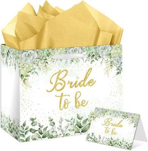 lot 69748 image: 1 Count (Pack of 1) HSKMAKE Sage Green Bridal Shower Gift Bag, Large Bride To Be Gift Bag with Tissue Paper & Wrapping Paper and Card, Wedding Shower Gift Bags for Bachelorette Bride to Be Bridal Show