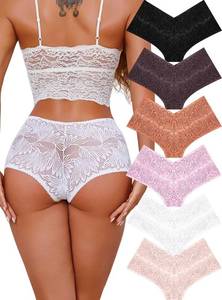 lot 69749 image: XX-Large Sexy Underwear for Women Petal-soft Lace V-waisted Boy Shorts Cute Cheeky Ladies Panties Fashion Lightweight Lingerie 6 pack XX-Large