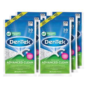 lot 69753 image: Pack of 6 DenTek Triple Clean Floss Picks, 20.0 CT