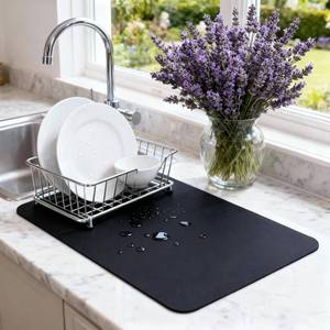 lot 69769 image: 16 x 12 Dish Drying Mat Super Absorbent   16 x 12 Coffee Mat for Countertops   Non-Slip Drying Mat for Kitchen Counter   Easy to Clean Water Absorbent Mat   Quick Dry Dish Drying Mats (Black)