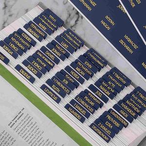 lot 69770 image: Large Laminated Bible Tabs, Reposition Large Print Stickers, Easy to Read and Apply Bible Tabs for Women and Man (Blue Gold Foil)