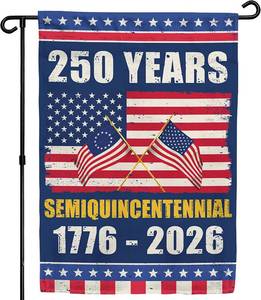 lot 69773 image: 250th Anniversary America USA Garden Flag for Outside, Crossed Flags Semiquincentennial 250 Years 1776-2026 Patriotic Double-Sided Waterproof Yard Flag 12x18 Inch for 4th of July Memorial Day Decor
