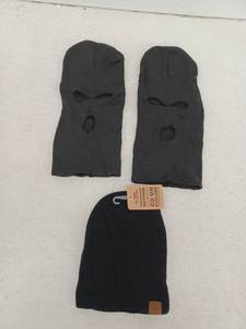 lot 10340 image: Lot Of 2 Ski Masks And 1 Beanie Hat, Black