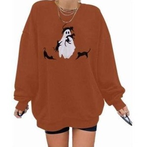 lot 10341 image: Rust Orange Crewneck Sweatshirt w Ghost Print, Large, 3 Pack