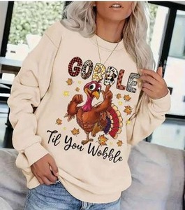 lot 10343 image: Gobble Til You Wobble Casual Sweatshirt Cream, Small, 2 Pack