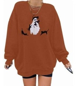 lot 10355 image: Rust Orange Crewneck Sweatshirt w Ghost Print, Large, 3 Pack