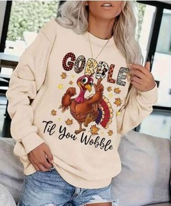 lot 10357 image: Gobble Til You Wobble Casual Sweatshirt Cream, Small, 2 Pack