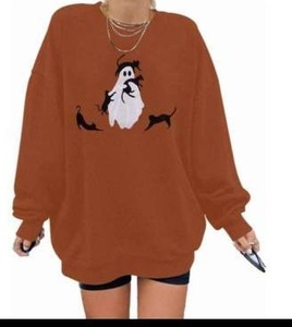lot 10360 image: Rust Orange Crewneck Sweatshirt w Ghost Print, Large, 3 Pack