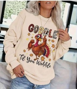 lot 10363 image: Gobble Til You Wobble Casual Sweatshirt Cream, Small, 2 Pack