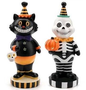 lot 10366 image: Aieyill 2pcs Halloween Cat and Skeleton Figurines