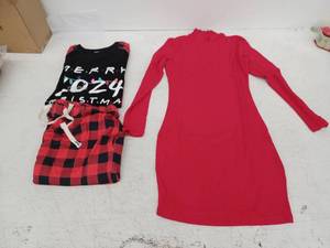 lot 10368 image: Woman XL Christmas Pajama Set, with a Long Sleeve Red Shirt (Size SM)