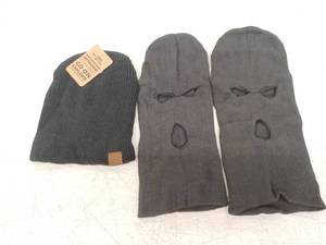lot 10377 image: Tough Headwear Ribbed Knit Beanie Black, & Black Ski Masks 2 Pack