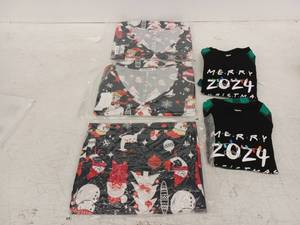 lot 10381 image: Merry 2024 Christmas Pajamas. Size 3-4Y, 2 Pack  & 3 Pack of Christmas Dresses with pockets, Size 2X