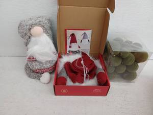 lot 10445 image: Christmas Holiday Decoration Lot, Gnomes, Ornaments, Tree Topper And More