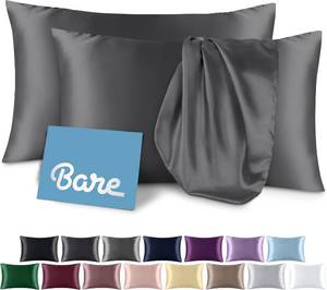 lot 2002 image: Bare Home Satin Pillowcases Zipper (Standard 20x26 Set of 2, Grey)