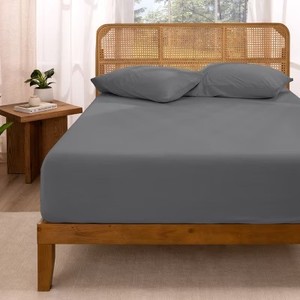 lot 2006 image: Breathable Organic Cotton Jersey Fitted Sheet by Bare Home - Queen, Grey