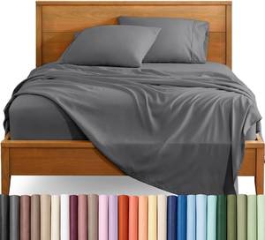 lot 2010 image: Bare Home Queen Sheet Set - 1800 Ultra-Soft (Queen, Grey)