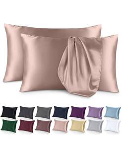 lot 2024 image: Bare Home Poly Satin Zipper Closure Pillowcase Set - Pink - King Pillowcase