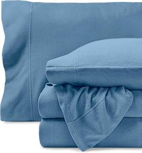 lot 2032 image: Bare Home Super Soft Fleece Sheet Set (King, Coronet Blue)
