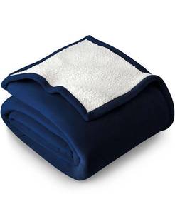 lot 2036 image: Bare Home Fleece Sherpa FullQueen Blanket - Blue - FullQueen
