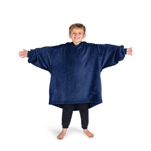 lot 2038 image: Bare Homey Kids Size Microplush Wearable Blanket - Side Pockets - Warm - Velvety Soft, Dark Blue