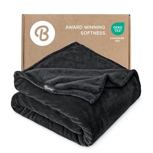 lot 2052 image: Bare Home Microplush Fleece Blanket - 300 GSM - Fuzzy Microfleece - Soft & Plush - ThrowTravel, Black