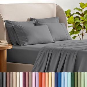 lot 2057 image: Bare Home Sheet Set 1800 Ultra-Soft with 4 Pillowcases (Full XL, Grey)