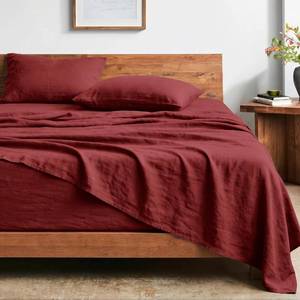 lot 2060 image: Bare Home Washed Sheet Set 1800 Ultra-Soft (Queen, Rosewood)