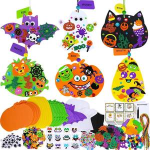 lot 2086 image: Winlyn 36 Sets Halloween Craft Kits Fall Crafts DIY Pumpkin Bat Black Cat Ghost Candy Corn Frankenstein Ornaments Art Crafts Sets Foam Stickers for Kids Classroom Activities Halloween Party Treats
