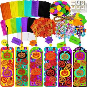 lot 2088 image: Winlyn 36 Sets Halloween Craft Kits DIY Jack-O-Lantern Bookmark Ornaments Decorations Art Sets Pumpkin Foam Stickers Art and Crafts for Kids Classroom Activities Trick-or-Treat Party Favors
