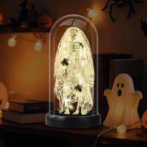 lot 2099 image: Halloween Decorations-Light-Up Skull with Spider Halloween Decor Indoor Cute Skull Tabletop Decor for Party Home Kitchen and Fireplace, 8.46x4.2 Flickering LED Terror