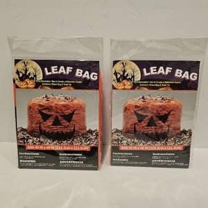 lot 2117 image: Lot of 2 Halloween Pumpkin Leaf Trash Bags 45X48 Orange Yard Decoration