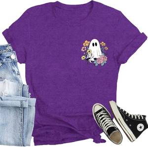 lot 2128 image: Women Halloween Shirts Cute Western Ghost Spook T-Shirt Funny Floral Halloween Fall Tee Tops