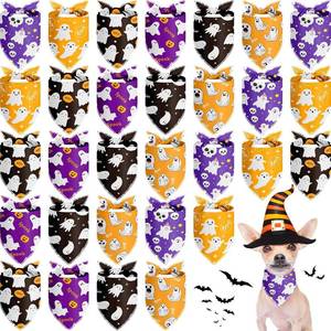 lot 2136 image: Frienda 30 Pcs Halloween Dog Bandanas Ghost  Skull Triangle Pet Scarf