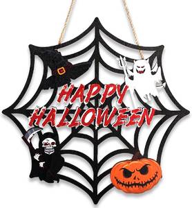lot 2138 image: Halloween Party decorations - Welcome Sign for Front Door,Rustic Round Wood Wreaths for Outdoor Outside,Spider Web Garland Porch Ghost Decor for Party Favors Supplies  Halloween Decor for Wall Indoor