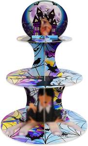 lot 2139 image: Gothic Birthday Decorations 3 Tier Cupcake Stand, Gothic Party Decorations Paper Cupcake Display Rack, Black and Purple Birthday Party Supplies for Girls Boys (Gothic Style)
