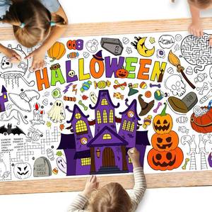 lot 2144 image: Gatherfun Halloween Coloring Tablecloth - 31.5 x 72 Inches,Versatile Paper Coloring BannerTable Cover for School Party Halloween Decoration