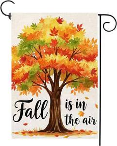 lot 2148 image: Fall Garden Flag Fall Is In The Air 12x18 Inch Double Sided Small Burlap Autumn Tree Maple Leaves Holiday for Outside Yard Decorations
