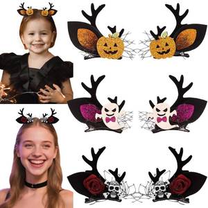 lot 2157 image: Atoden Halloween Hair Clips Pumpkin Ghost Skull Deer Antlers Barrettes Cute Fawn Ears Hair Pins Decorative Jaw Clips Spooky Halloween Accessories for Women Teens Girls (3 Pairs, 6 Pcs)