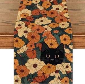 lot 2179 image: Artoid Mode Black Cat Sunflower Daisy Spring Table Runner, Seasonal Summer Kitchen Dining Table Decoration for Home Party Decor 13x120 Inch