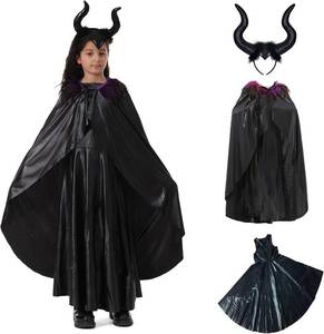 lot 2182 image: 3Pcs Halloween Costume Kids Evil Queen Devil Dress with Horned Headband Cloak for Girls Party Outfit Cosplay Size Small