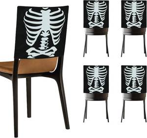 lot 2185 image: Halloween Chair Covers, Skeleton and Spider Design Chair Back Decor for Party, Halloween Home Decorations, Set of 4