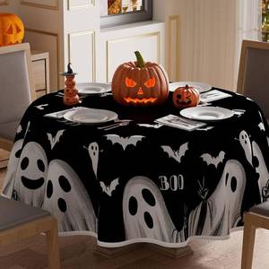 lot 2187 image: XCHI Halloween Black Ghost Round Tablecloth Decorations 60x60 Inch