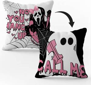 lot 2204 image: Skeleton Throw Pillow Covers 18x18 Inches, Horror Skeleton Ghost Double-Sided Pillowcase, Fun Home Decoration, Gothic Theme Decoration, Suitable for Sofa Bed, Outdoor, Car