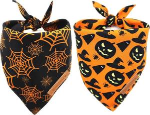 lot 2237 image: Realeaf Halloween Dog Bandanas 2 Pack, Pumpkin and Spider Web Bibs, Triangle Reversible Fall Pet Scarf, Premium Durable Fabric, Adjustable Fit (Large)